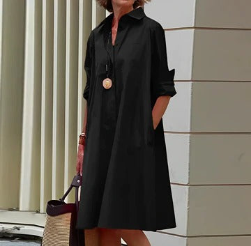Women's navy blue polo dress short sleeve sporty collar casual everyday style minimalist design
