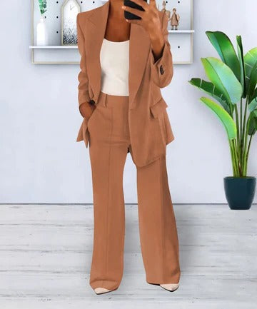 Women's elegant two-piece suit tailored jacket and trousers polished professional look all-day comfort