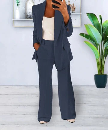 Women's elegant two-piece suit set tailored jacket and trousers polished professional style all-day comfort
