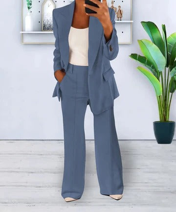 Women's elegant two-piece suit set tailored jacket and trousers polished professional look all-day comfort