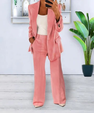 Women's elegant two-piece suit tailored jacket and trousers polished professional style all-day comfort