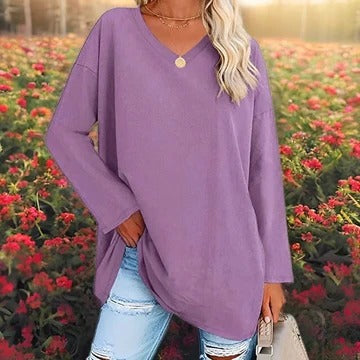 Women's long sleeve V-neck shirt in relaxed regular fit, timeless everyday style with graceful neckline