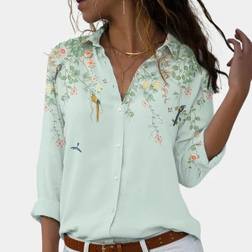 Floral women's blouse refined tailored silhouette breathable fabric office-to-evening feminine fit