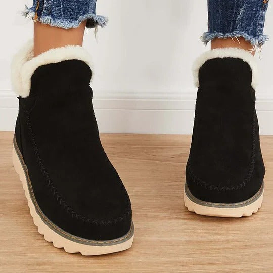 Brown winter ankle boots with insulated lining, slip-on style for cold weather urban comfort