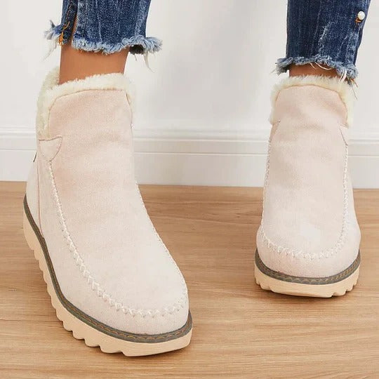 Brown leather winter ankle boots with insulated lining, chunky sole, cold weather urban style
