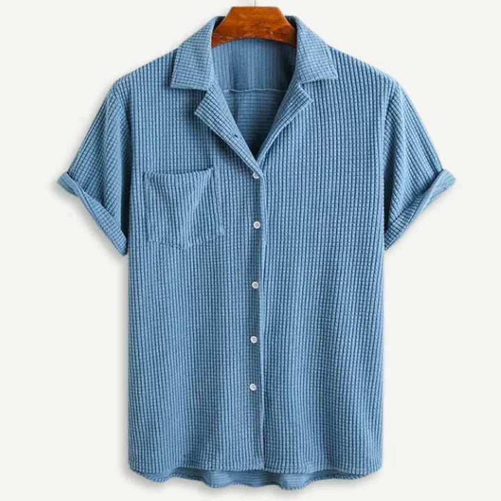 Men green relaxed waffle knit button-front shirt lightweight breathable everyday casual top