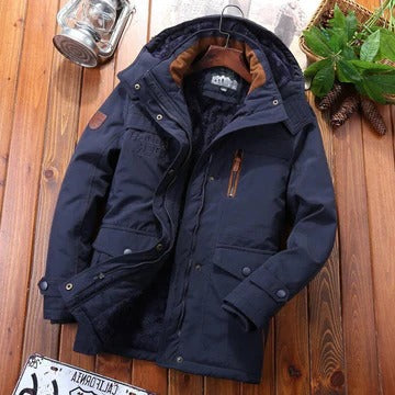 Men's insulated hooded winter jacket with pockets, slim urban silhouette for commuters and outdoor use