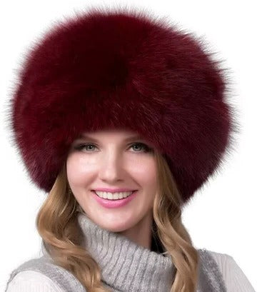Women's fur knit beanie with integrated earmuffs, full coverage winter hat for cold weather