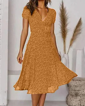 Women's floral print V-neck dress flowing silhouette lightweight breathable everyday casual wear