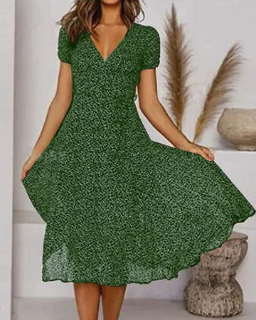 Women's floral print V-neck dress flowing silhouette lightweight breathable everyday casual wear