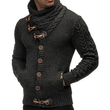 Chunky knit sweater with toggle closure, ribbed cuffs, structured silhouette for everyday warmth