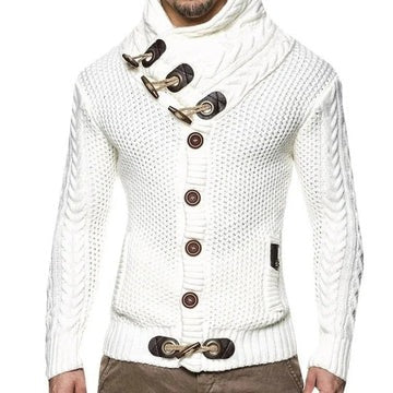 Chunky knit sweater with toggle closure, ribbed cuffs, structured silhouette for everyday warmth