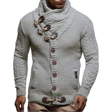 Chunky knit sweater with toggle closure, ribbed cuffs, structured silhouette for everyday warmth