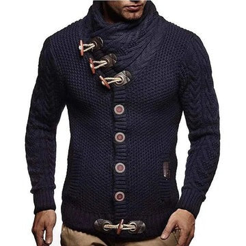 Chunky knit sweater with toggle closure, structured silhouette in neutral tones for everyday warmth