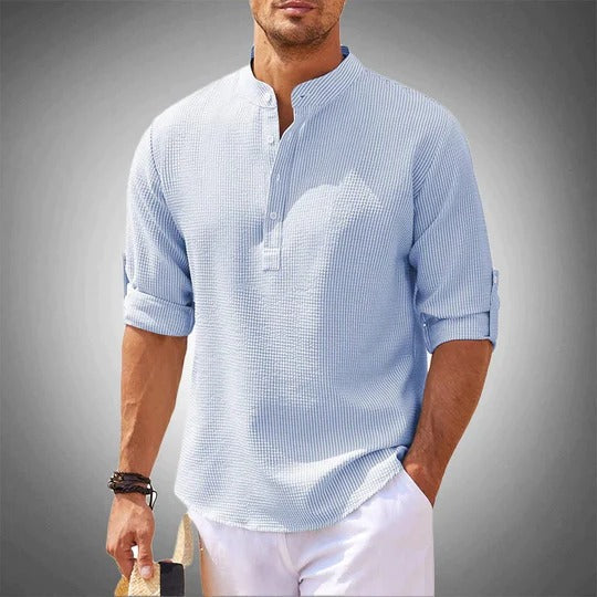 Men's classic casual summer shirt relaxed fit lightweight breathable fabric structured shoulders everyday wear