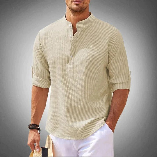 Men's classic casual summer shirt relaxed fit lightweight breathable fabric structured shoulders everyday wear