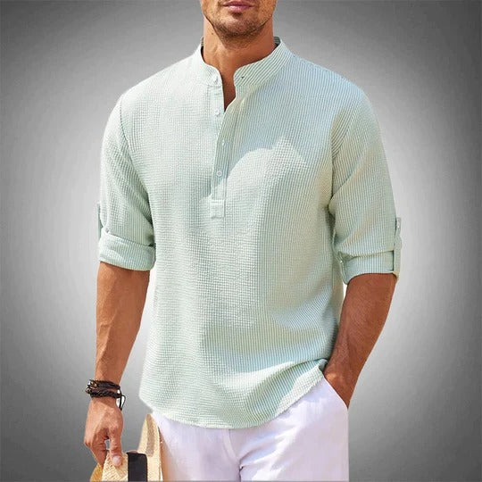 Men's classic casual summer shirt relaxed fit lightweight breathable fabric structured shoulders everyday wear
