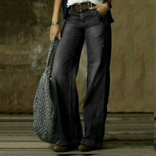 Women's mid-rise straight leg jeans classic blue timeless everyday casual fit flattering silhouette
