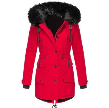 Women's long winter coat structured tailored silhouette professional warmth work travel essential