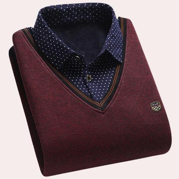 Men's navy knit pullover with polished shirt collar, smart casual regular fit for professional wear