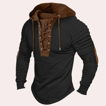 Men's hooded sweatshirt with adjustable lace-up neckline, relaxed modern cut for everyday comfort