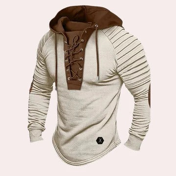 Men's hooded sweatshirt with adjustable lace-up neckline, relaxed modern cut for everyday casual wear