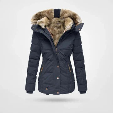 Women's insulated hooded winter coat slim silhouette windproof lightweight warmth for cold wet weather