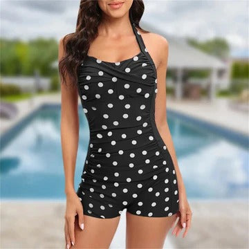 Women's high waist swimsuit with supportive top and adjustable belt for flattering coverage