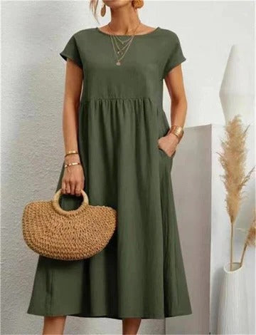 Women's elegant maxi dress in breathable fabric, A-line silhouette with graceful full-length drape