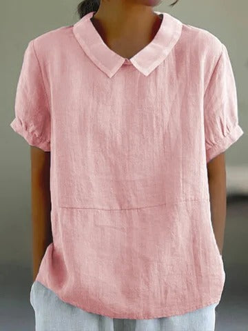 Women's solid color relaxed fit lightweight top minimalist everyday style for warm seasons