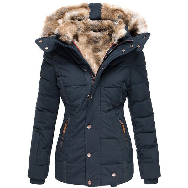 Waterproof fleece coat for women, slim silhouette, wind-resistant zip-button closure outdoor jacket