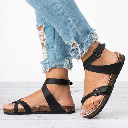 Women flat sandals neutral tone adjustable buckle strap low-profile sole everyday casual comfort