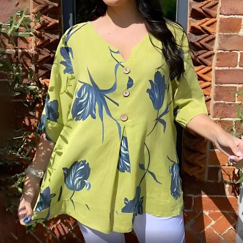 Women's floral v-neck blouse, lightweight everyday fit with polished office-ready silhouette