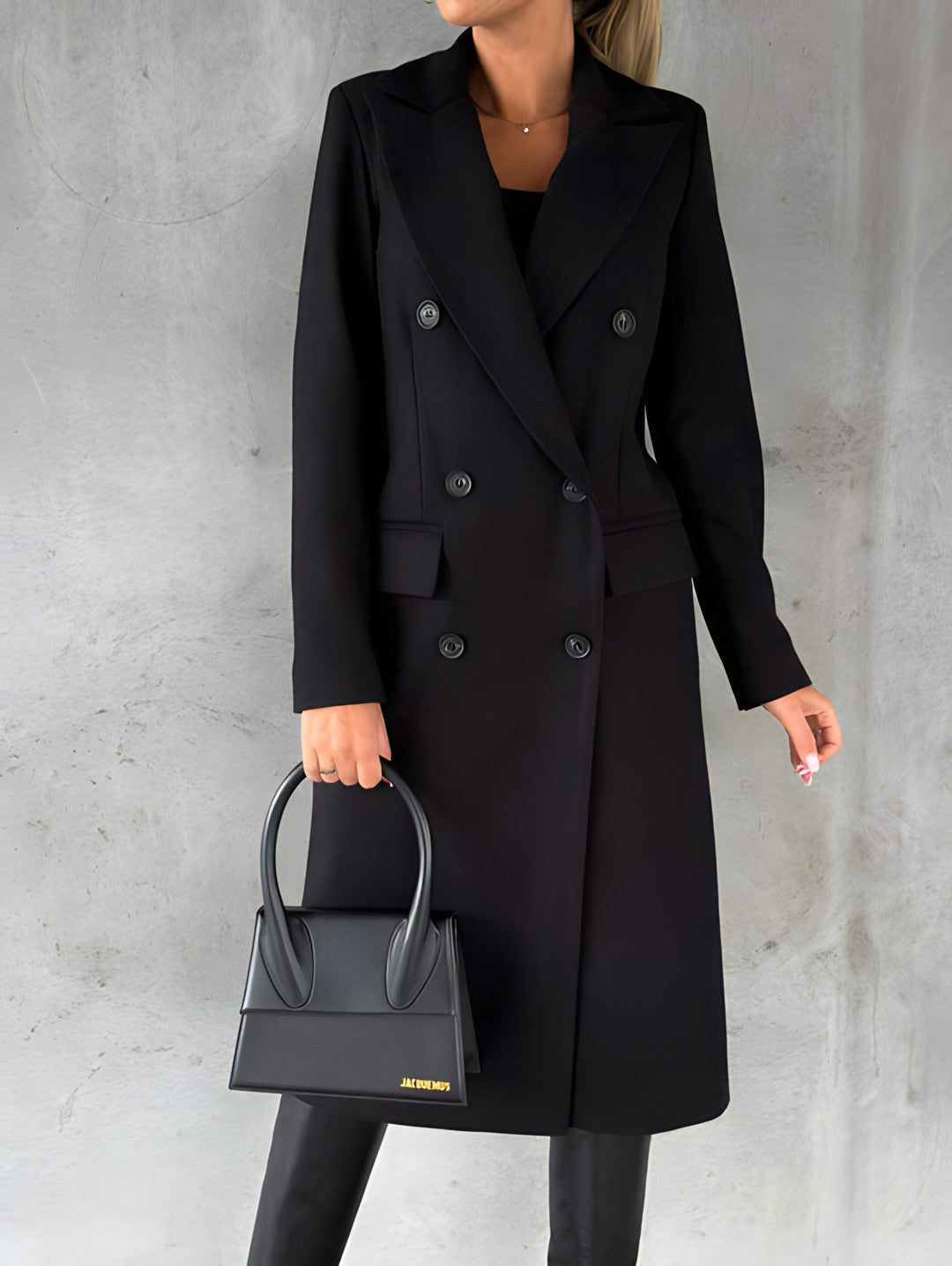 Women's wool blend slim fit long overcoat in elegant notch lapel tailored professional style