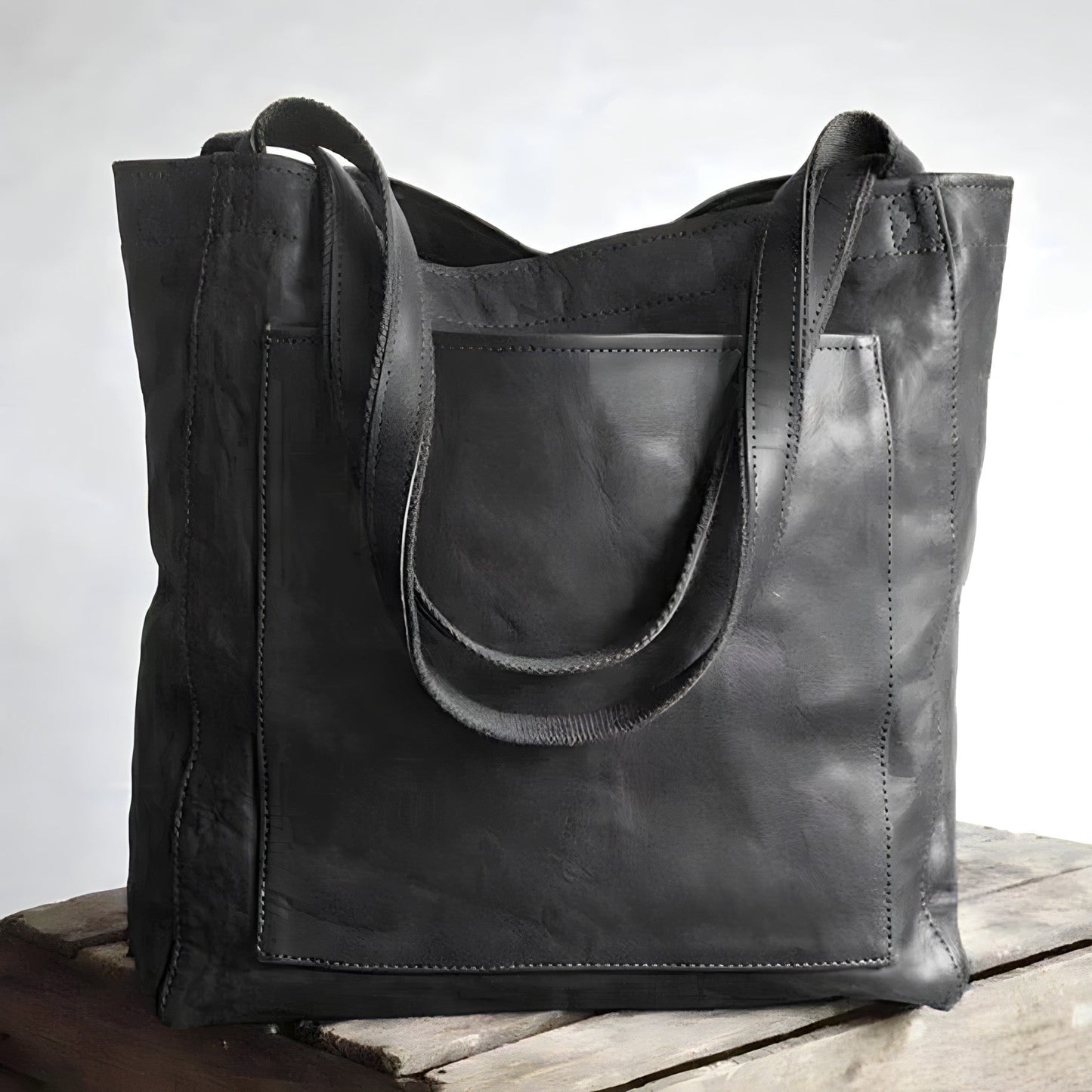 Women's oversized vegan leather tote bag everyday carryall with outer pocket, Isabella style