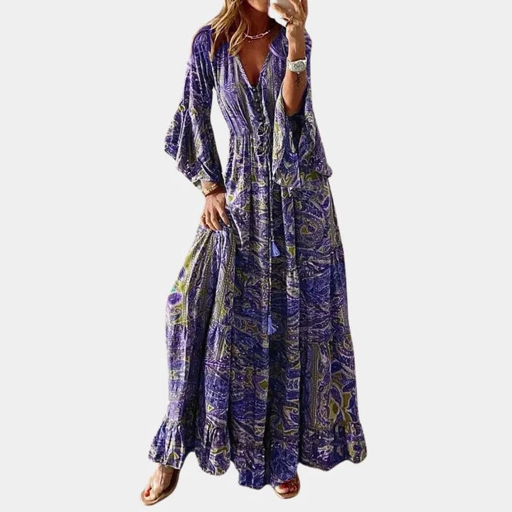 Women's boho maxi dress flowing silhouette full-length relaxed fit all-day comfort versatile style