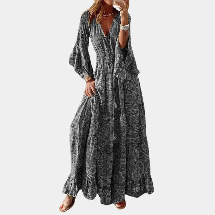 Women's boho maxi dress flowing silhouette full-length relaxed fit all-day comfort