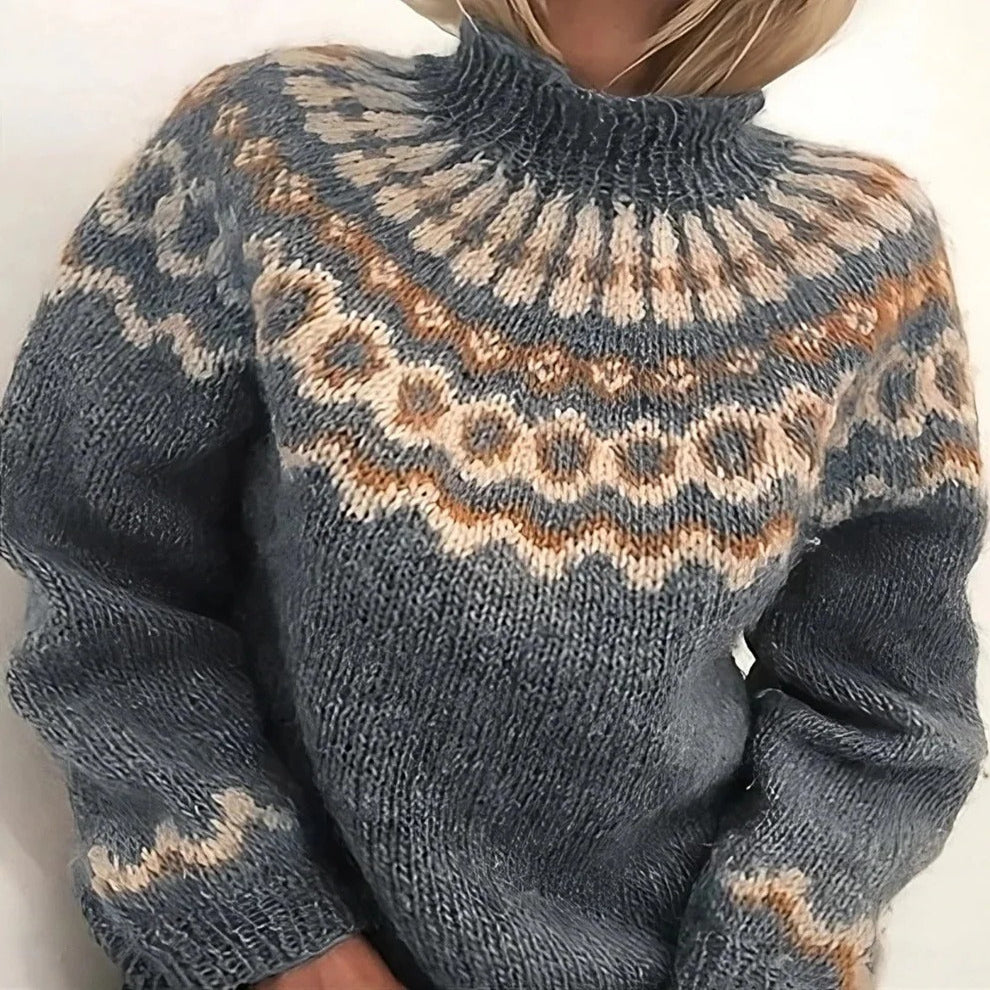 Cream Icelandic wool turtleneck sweater, classic Nordic knit with natural breathable insulation