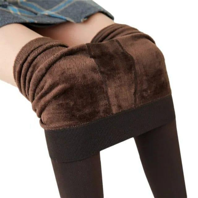 Women's black fleece-lined winter leggings, stretchy high-waist cut with thermal cozy interior