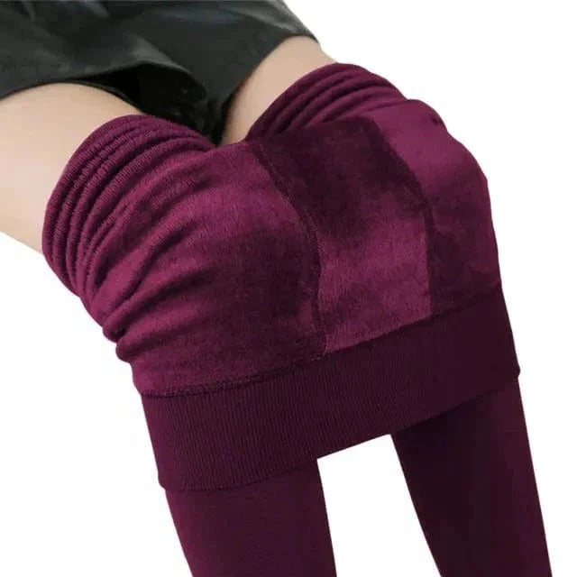 Women's black fleece-lined winter leggings, stretchy thermal fit for cold-weather comfort