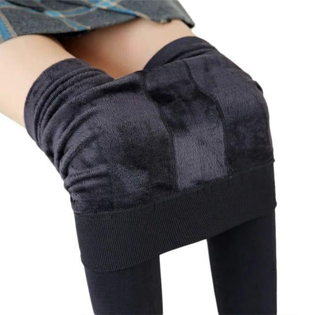 Women's black fleece-lined winter leggings stretchy high-waist thermal cold-weather comfort fit