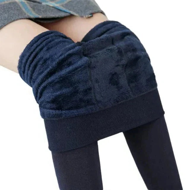 Women's black fleece-lined winter leggings, stretchy high-waist cut with thermal interior for cold weather