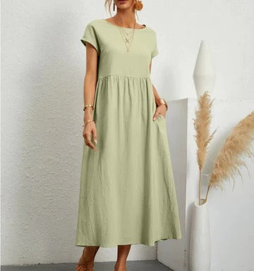 Women's elegant A-line maxi dress breathable full-length silhouette for everyday summer style