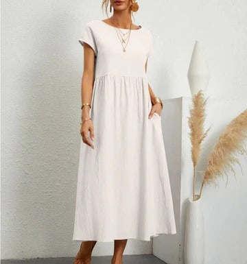 Women's elegant maxi dress breathable A-line silhouette in soft neutral tones for everyday summer style