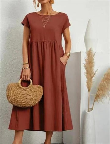 Women's elegant maxi dress breathable A-line silhouette in neutral tone for everyday style