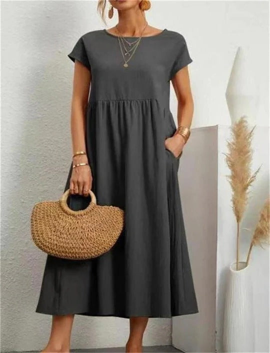 Women's elegant maxi dress A-line silhouette breathable fabric everyday comfort full-length style