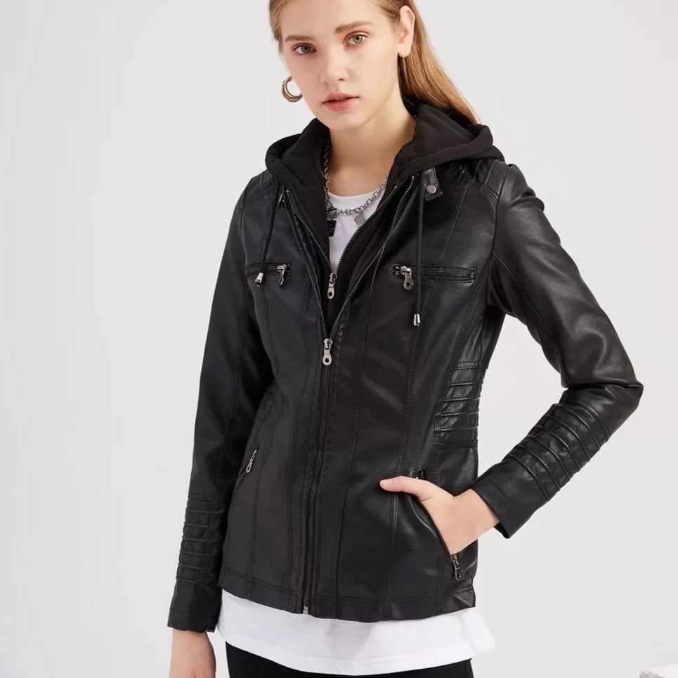 Eco-friendly synthetic leather sports jacket sleek fitted cut sustainable urban active style