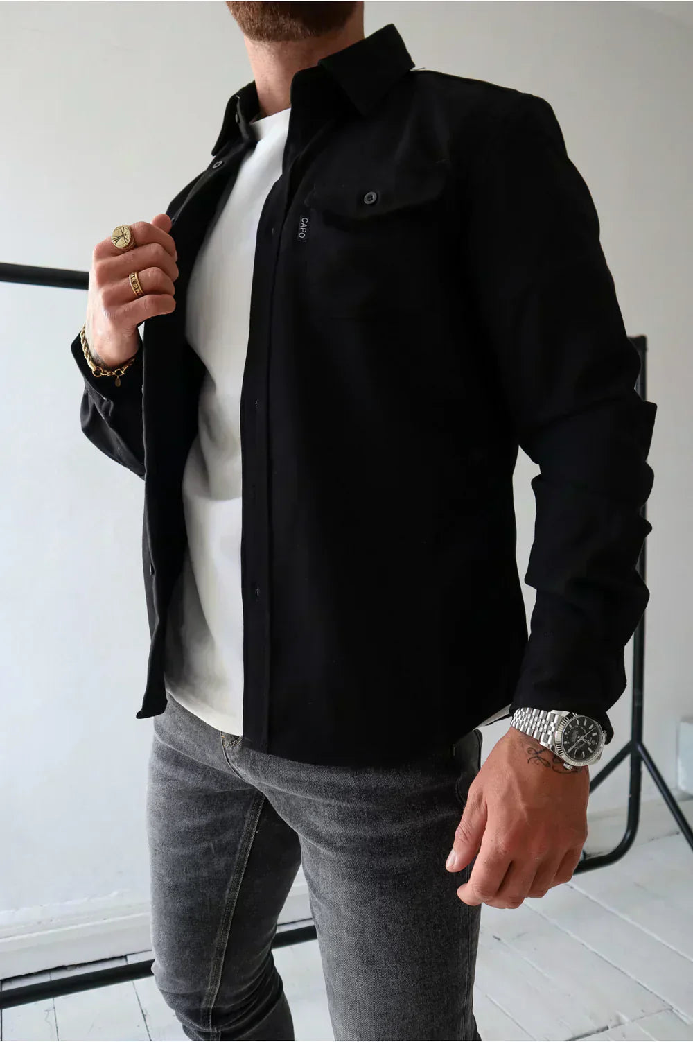 Men's relaxed fit cotton overshirt layering jacket breathable long sleeve casual style