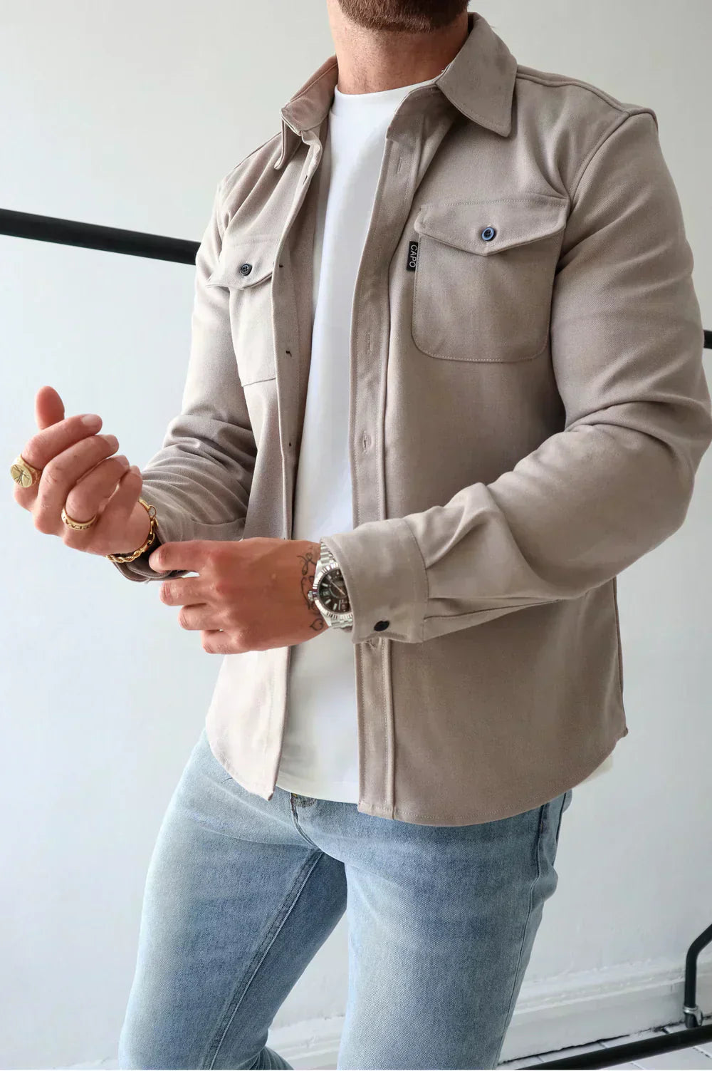 Men's relaxed fit cotton overshirt layering jacket breathable long sleeve everyday casual wear