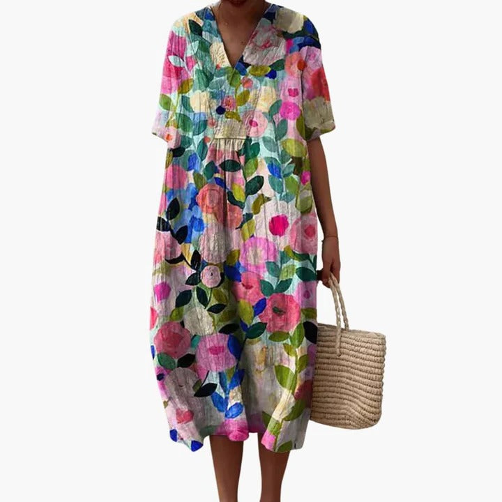 Floral print women's summer dress relaxed fit breathable midi length everyday chic casual style